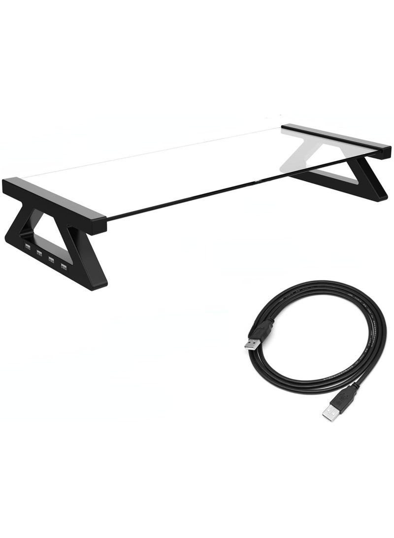 Tempered Glass Monitor Booster Stand, Laptop Screen Stand, Multi-Functional USB Extension Booster Stand with 1.5m USB Cable - Image 1